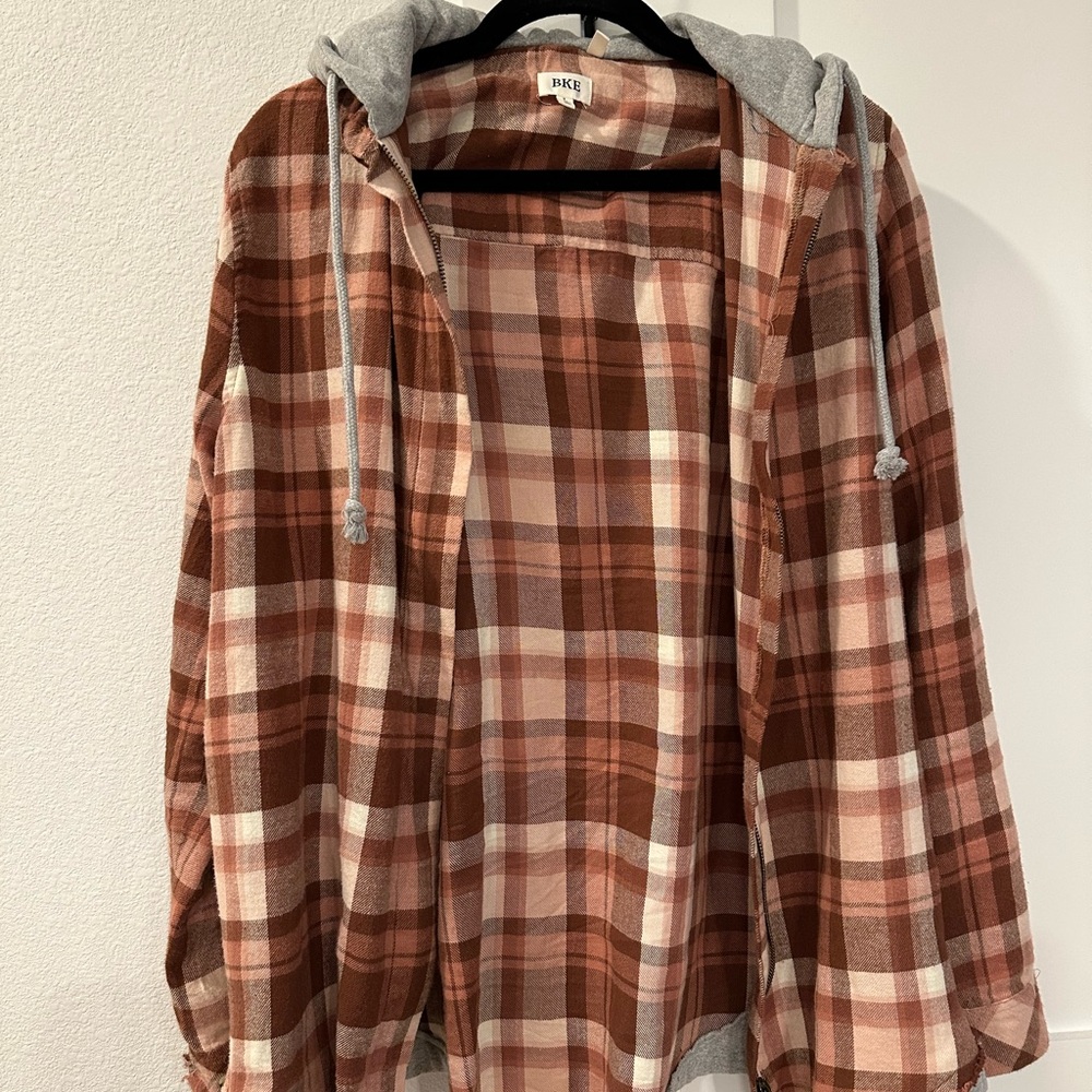 BKE Pink and Brown Plaid Shirt